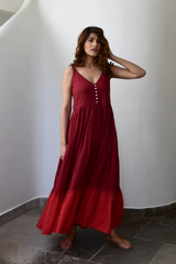 Wine Sleeveless Cotton Voile Maxi Dress