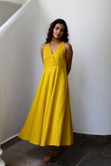 Yellow Sleeveless Cotton Maxi Dress