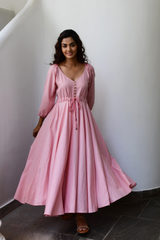 Pink Flared Long Cotton Maxi Dress