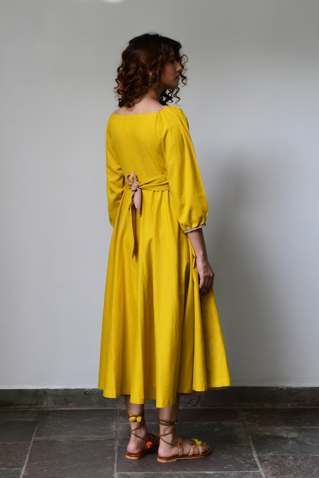 Yellow Flared Long Cotton Maxi Dress