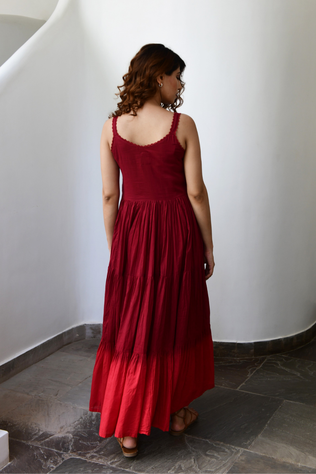 Wine Sleeveless Cotton Voile Maxi Dress