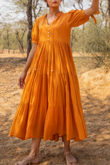 Tangerine Flared Cotton Voile Maxi Dress