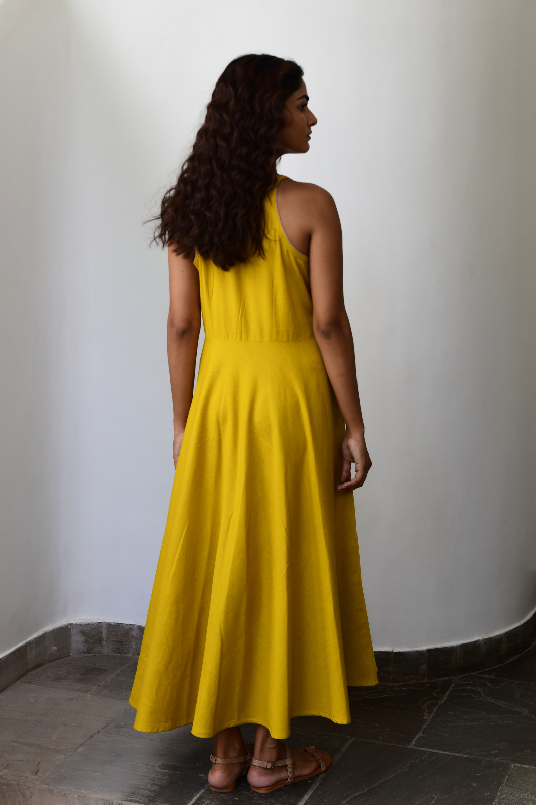 Yellow Sleeveless Cotton Maxi Dress