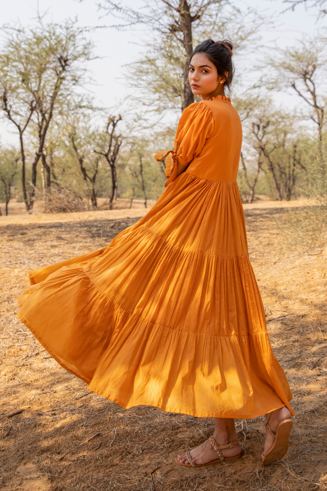 Tangerine Flared Cotton Voile Maxi Dress