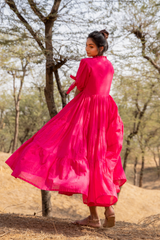 Fuchsia Flared Cotton Voile Maxi Dress