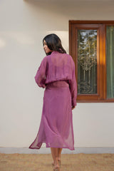 Purple Solid Organza Jacket Set (Set of Two)