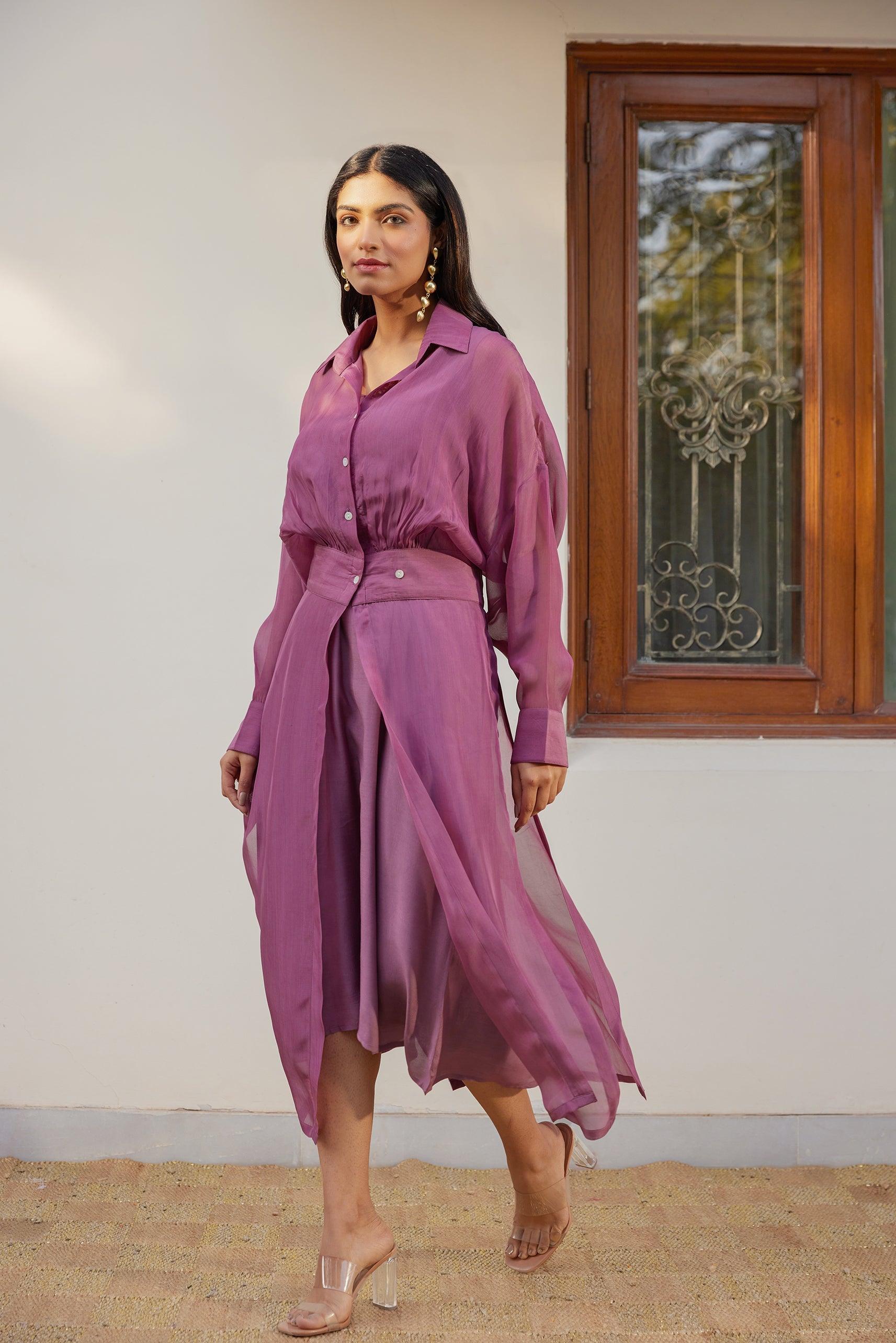 Purple Solid Organza Jacket Set (Set of Two)