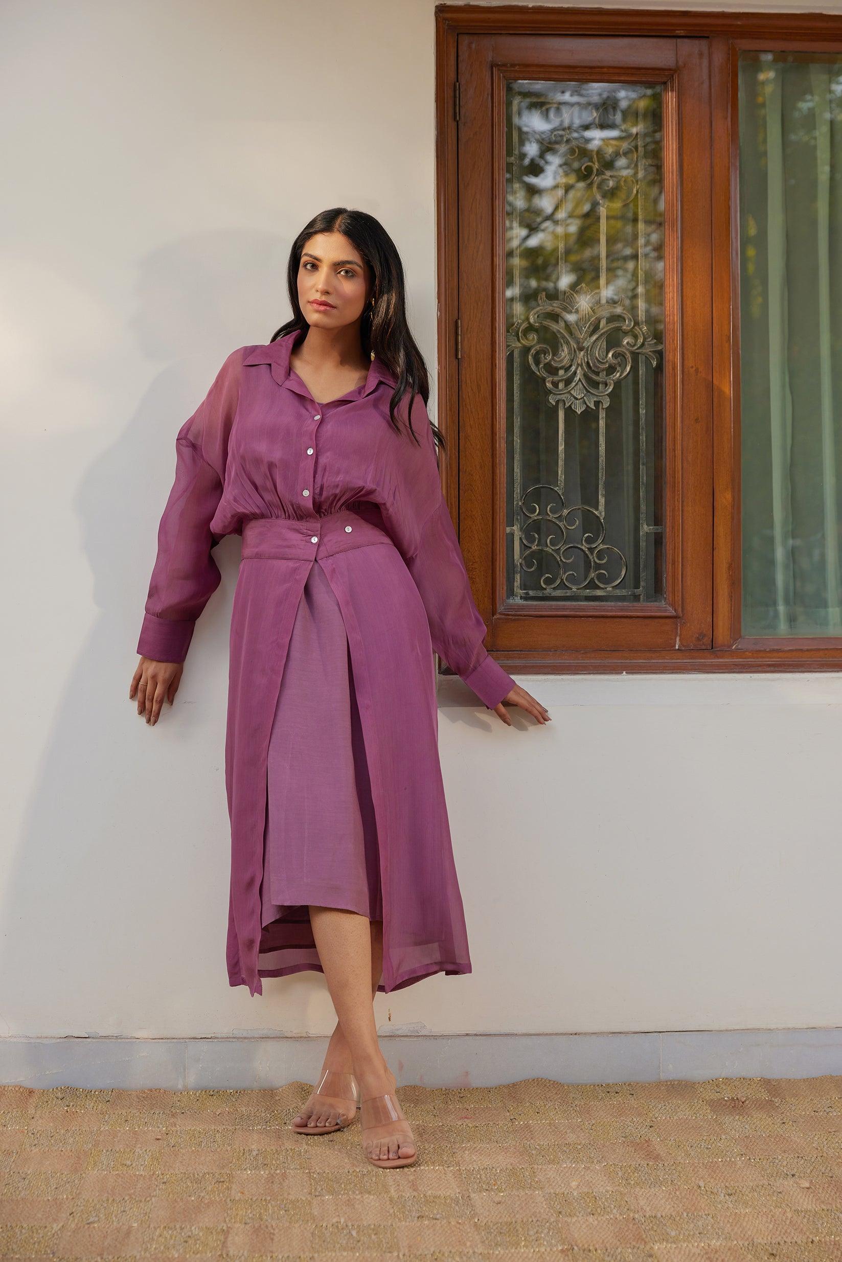 Purple Solid Organza Jacket Set (Set of Two)