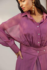 Purple Solid Organza Jacket Set (Set of Two)