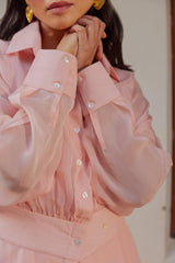 Blush Pink Solid Organza Jacket Set (Set of Two)