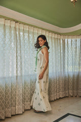 Ivory Embroidered Maxi With Chiffon Scarf (Set Of Two)