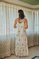 Ivory Embroidered Maxi With Chiffon Scarf (Set Of Two)