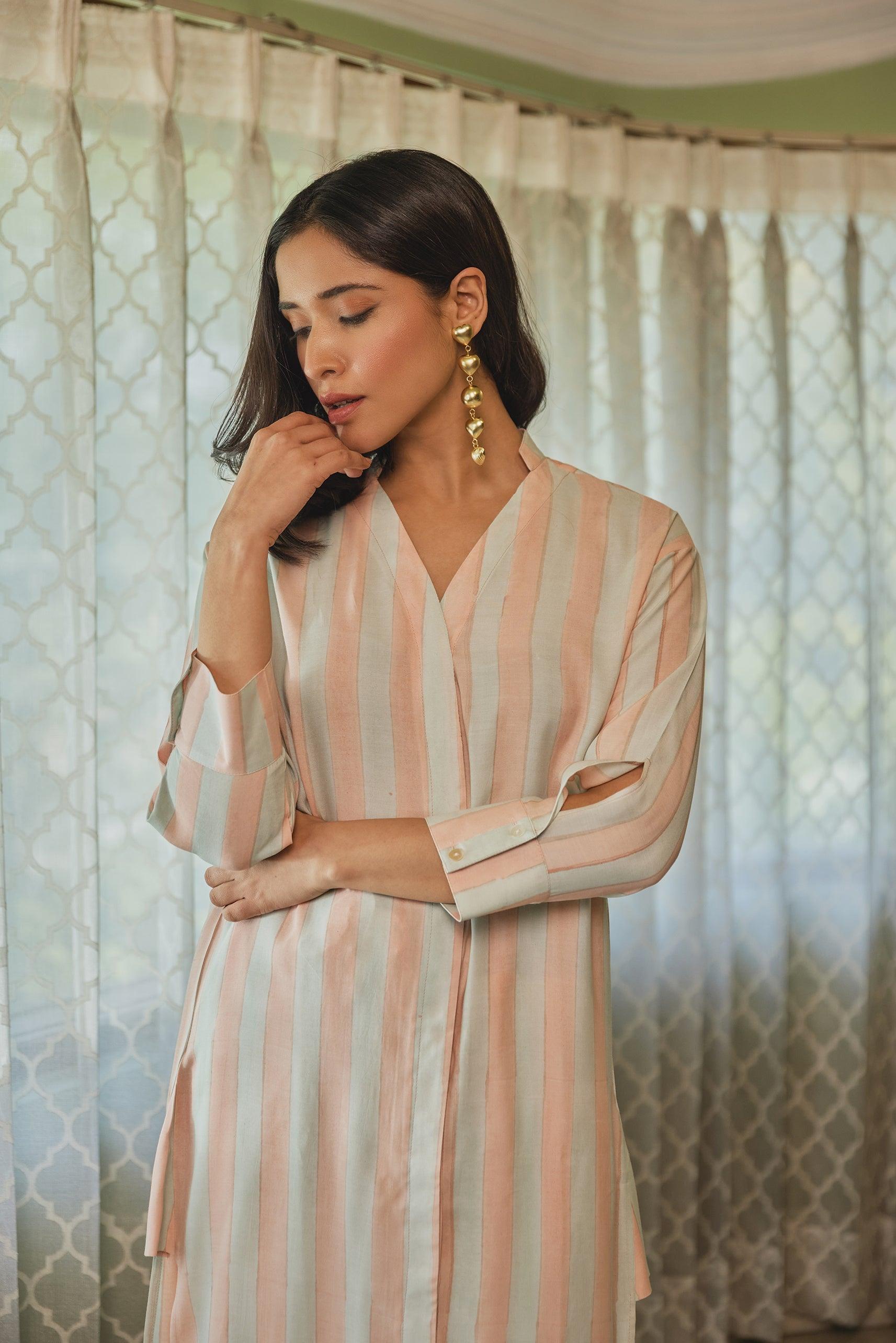 Blush Striped Muslin Tunic Co-ord Set (Set of Two)