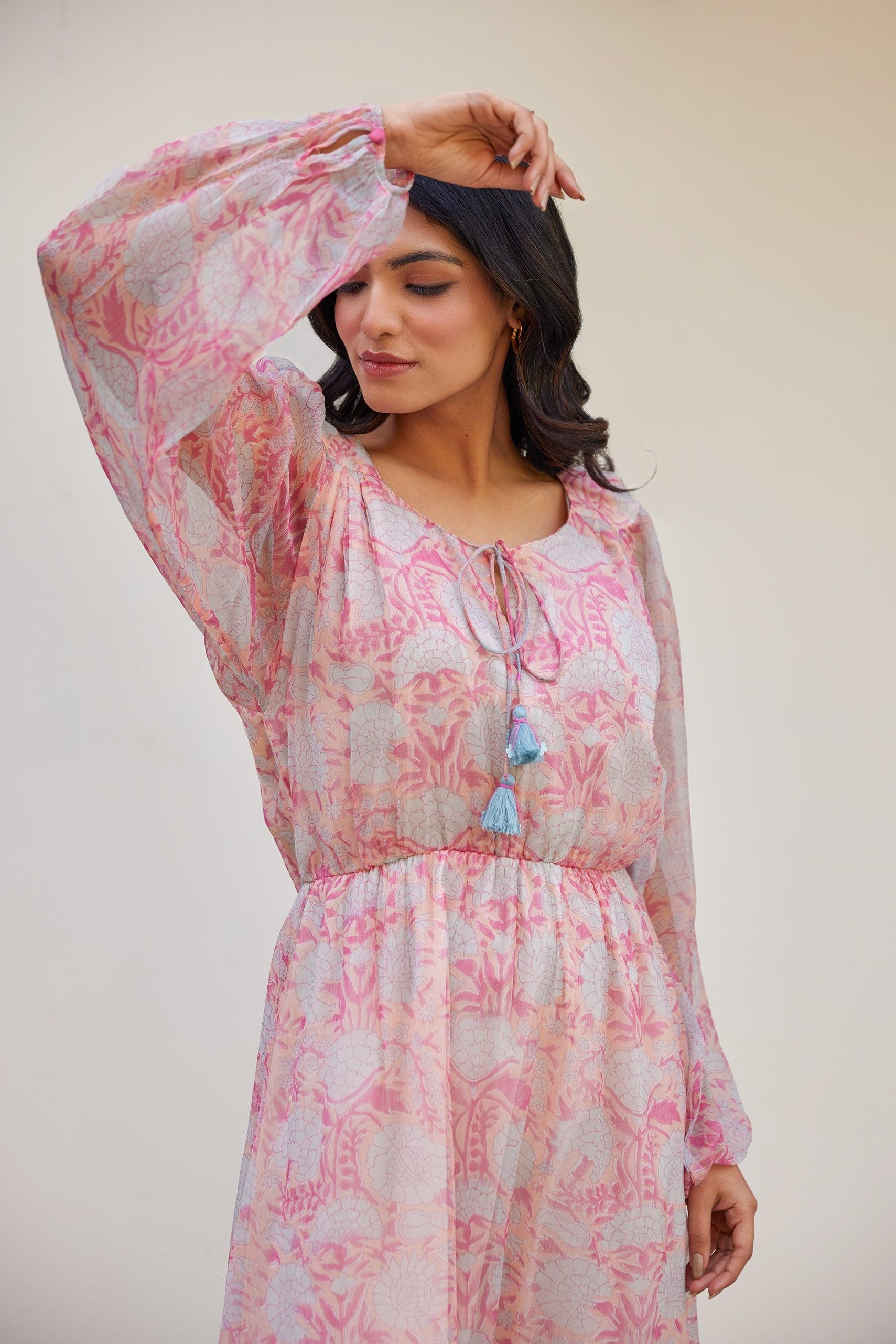 Soft Floral Printed Chiffon Dress