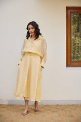 Yellow Solid Organza Jacket Set (Set of Two)