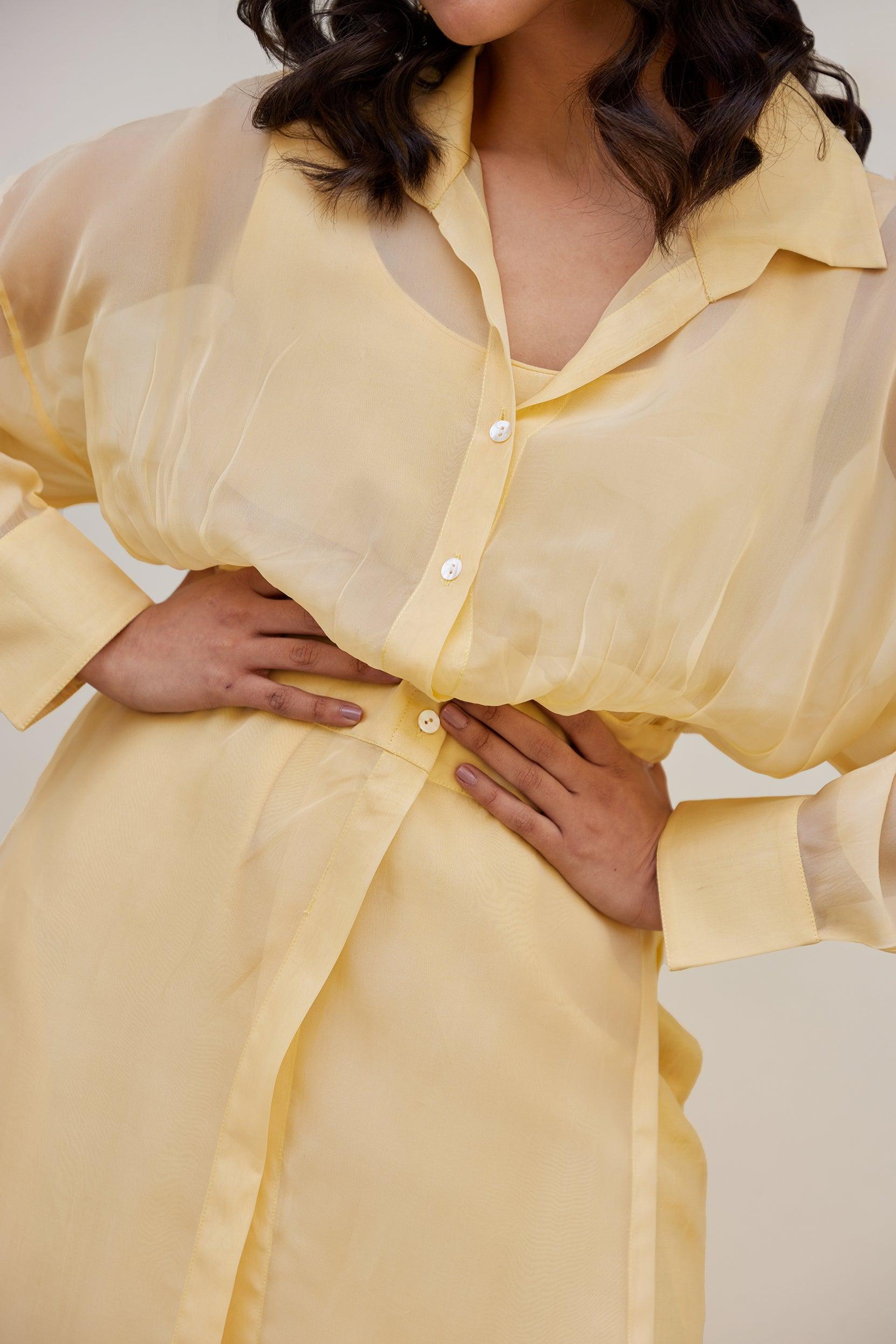 Yellow Solid Organza Jacket Set (Set of Two)