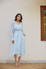 Blue Solid Organza Jacket Set (Set of Two)