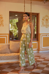 Green Floral Pants With Printed Top