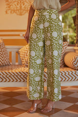 Green Floral Hand Block Printed Pant