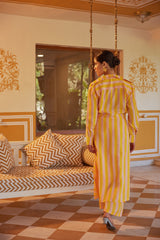 Yellow Peach  Striped Jacket Set Paired With Pants (Set of 2)